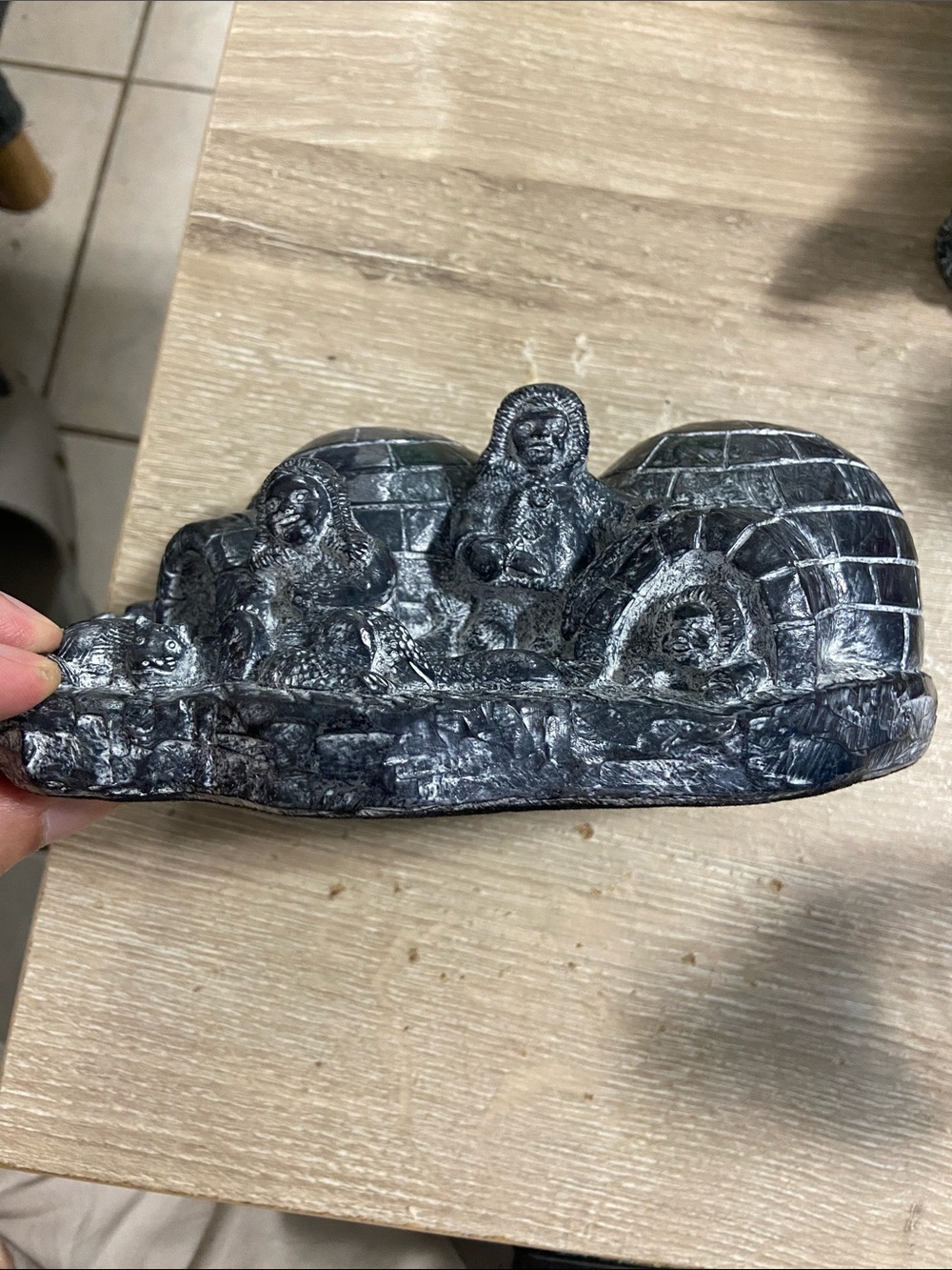 Vintage Arctic Igloo Family Resin Sculpture in Black